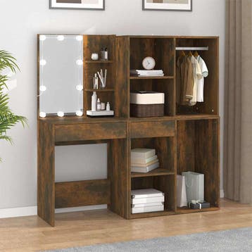 vidaXL Kaptafel met kastjes en LEDs bewerkt hout gerookt, Verzenden, Nieuw