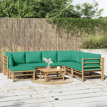 vidaXL 8-delige Loungeset met kussens bamboe groen, Verzenden, Nieuw, Loungeset