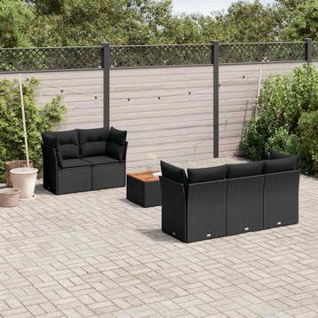 vidaXL 6-delige Loungeset met kussens poly rattan zwart, Verzenden, Loungeset