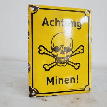 Zeldzaam, Emaille Verbodsbord, Achtung Minen!