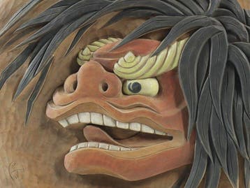 Showa Period Wood Carving Wall Relief of Ueda Lion by Ozawa, Antiek en Kunst
