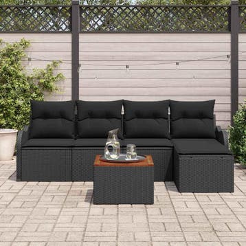 vidaXL Tuinbank Set 6 st Zwart poly rattan, Verzenden, Nieuw