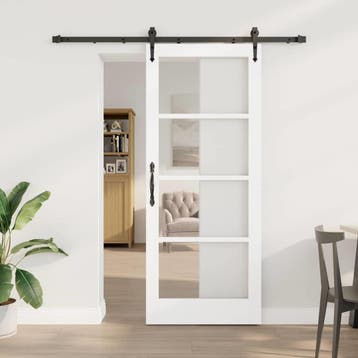 vidaXL Schuifdeur 83 x 202 cm Massief grenenhout en glas Wit, Doe-het-zelf en Bouw, Verzenden, Nieuw
