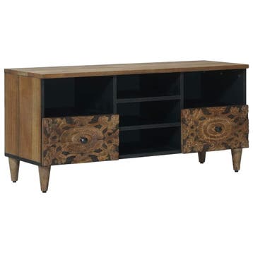 vidaXL TV Kast met lade Bruin 100 x 33,5 x 46 cm Massief, Verzenden, Nieuw