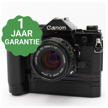 Canon A-1 body + motor-drive + FD 50mm F/1.8 | Tweedehands, Verzenden