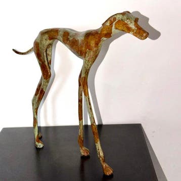 Abdoulaye Derme - sculptuur, Chien Lévrier élancé - 26 cm -, Antiquités & Art