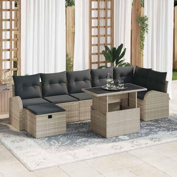 vidaXL Tuinbank Set 8 st Lichtgrijs poly rattan, Verzenden