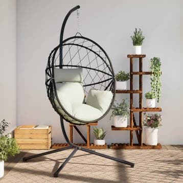 vidaXL Hangstoel met standaard rattan en staal beige, Verzenden