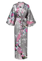 KIMU® Kimono Grijs Maxi L-XL Yukata Satijn Lang Lange Grijze, Ophalen of Verzenden