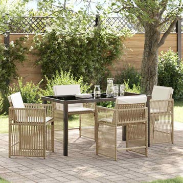 vidaXL Tuin Eettafel Set 5 st Beige poly rattan, Verzenden