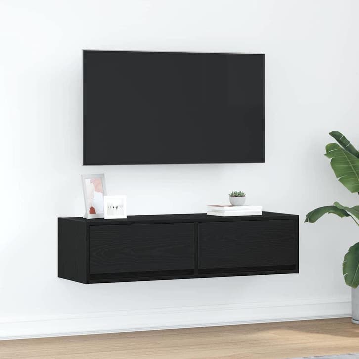 vidaXL TV Kast met lade Zwart eiken 100 x 31 x 25,5 cm, Huis en Inrichting, Kasten |Televisiemeubels, Nieuw, Verzenden