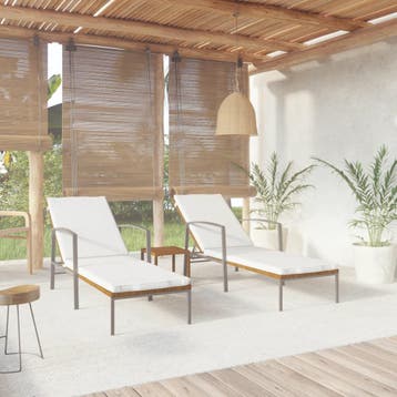 vidaXL Ligbedden 2 st met tafel poly rattan bruin, Verzenden, Nieuw
