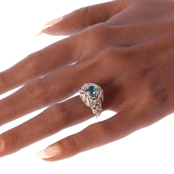 Bague Platine - 3.30ct. tw. Zircon - Diamant - vintage 1950, Bijoux, Sacs & Beauté, Bagues