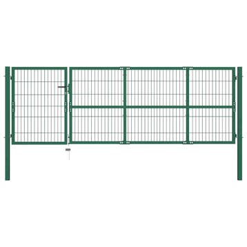 vidaXL Tuinhekpoort met palen 350x100 cm staal groen, Verzenden, Nieuw