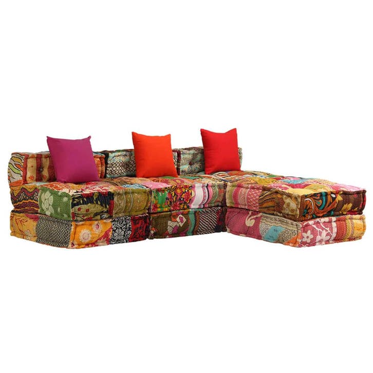 vidaXL Poef driezits modulair stof patchwork, Huis en Inrichting, Woonaccessoires | Kussens, Nieuw, Verzenden