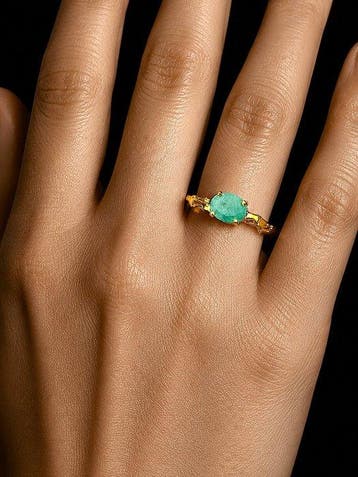 Smaragd Ring - 925 Sterlingzilver - goud verguld - Organisch