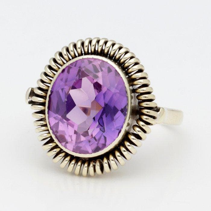 Ring - 14 karaat Geel goud Saffier, Handtassen en Accessoires, Ringen