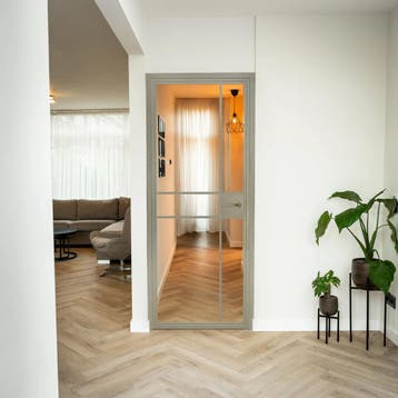 Stalen Binnendeur 6 Vlaks Kiezelgrijs Helder glas Met slot L, Binnendeur