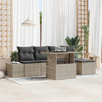vidaXL Tuinbank Set 6 st Lichtgrijs poly rattan, Verzenden, Nieuw