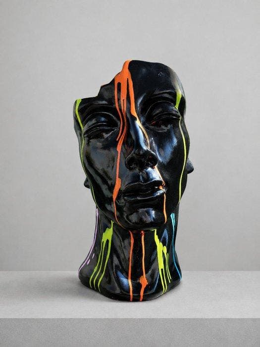 Beeld, statue head in black color - 50 cm - polyresin, Antiek en Kunst, Kunst | Designobjecten
