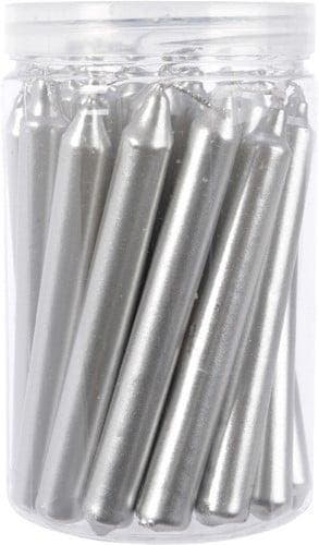 Kaarsen dinner wax kort dun metallic zilver 10,5 cm ø1,3, Nieuw