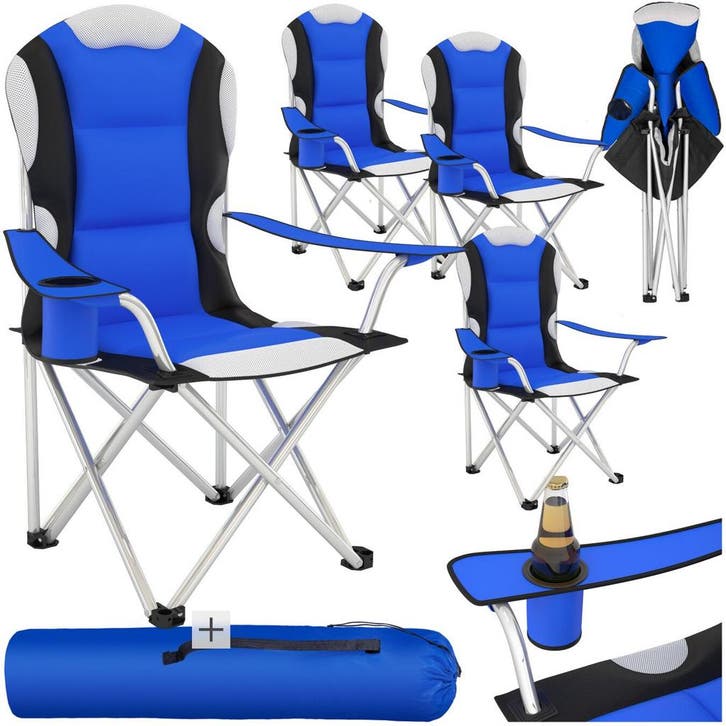 Kampeerstoel bekleed - blauw, Set van 4, Caravans en Kamperen, Kampeeraccessoires, Verzenden