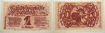 1 goudpfennig = 1/420 Dollar 8 11 1923 Stadtsparkasse Bie..., Verzenden