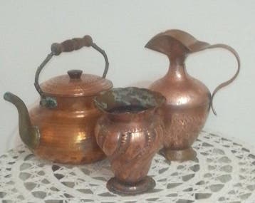 Kruik (3) - Koper, Hout - Ketel, Karaf, Vaas