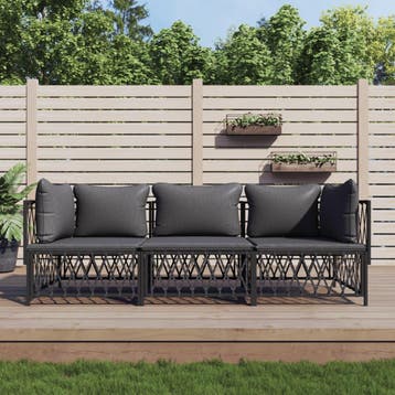 vidaXL 3-delige Loungeset met kussens staal antracietkleurig, Verzenden, Nieuw, Loungeset