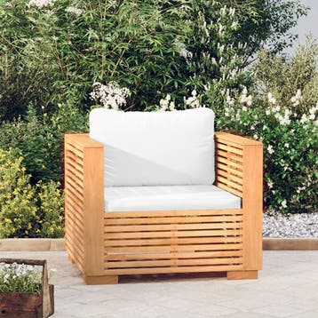 vidaXL Tuinstoel met crèmekleurige kussens massief teakhout, Verzenden, Nieuw