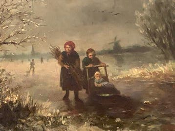 A. de Leeuw (XX) - Winterlandschap ijsgezicht