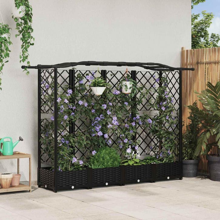 vidaXL Verhoogd Bed met Trellis en Dak Zwart 203,5 x 40 x, Jardin & Terrasse, Pots de fleurs, Envoi