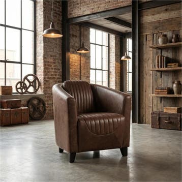Leren fauteuil Press Special - Vintage Brown (bruin) -, Huis en Inrichting, Nieuw, Ophalen of Verzenden, Eigentijds, Klassiek, Retro, Romantisch, Vintage