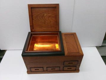 Vuurpot - Koper, Hout, Kanto-regio koperen brazier met lade, Antiek en Kunst