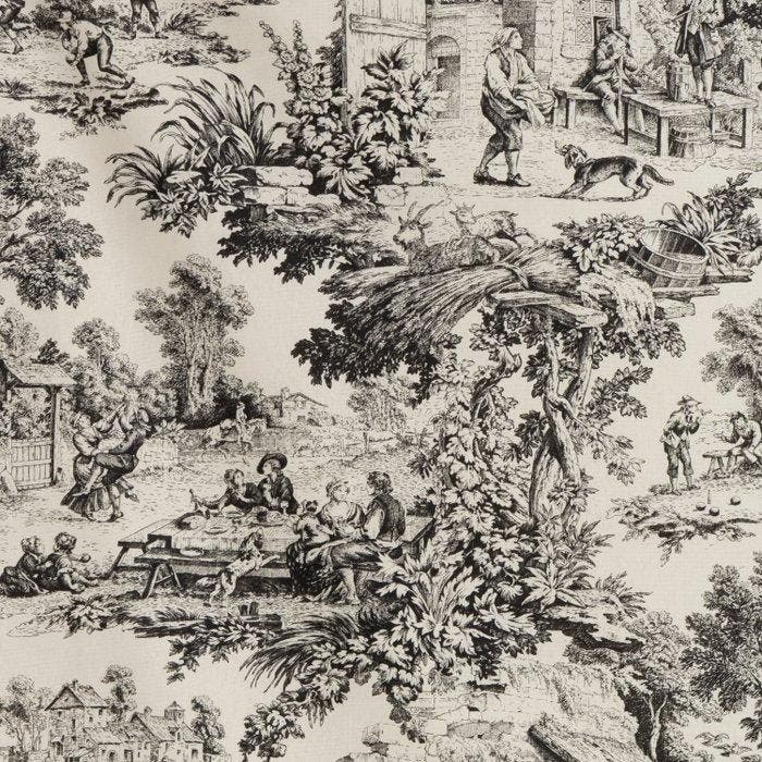 AA021 - Toile de Jouy Nero - Franse elegantie - Meubelstof -, Antiquités & Art, Tapis & Textile