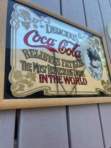 Coca-Cola-spiegel - Reclamebord - Glas, Hout