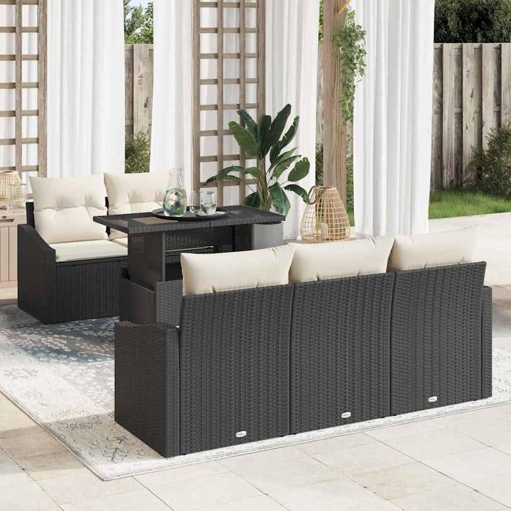 vidaXL Tuinbank Set met opslag 6 pcs Zwart Poly rattan, Tuin en Terras, Tuinsets en Loungesets, Nieuw, Verzenden
