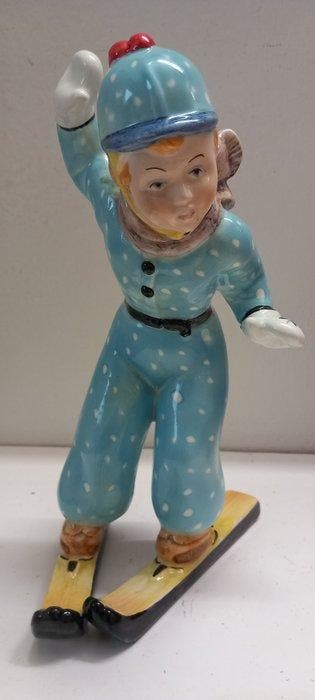 Tosin - Beeldje - Bambino con sci - Porselein, Glazuur,, Antiquités & Art