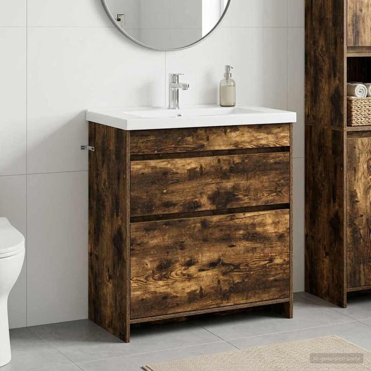 vidaXL Badkamer Onder Het Wastafel Kast Gerookt eiken, Maison & Meubles, Tables | Coiffeuses, Envoi