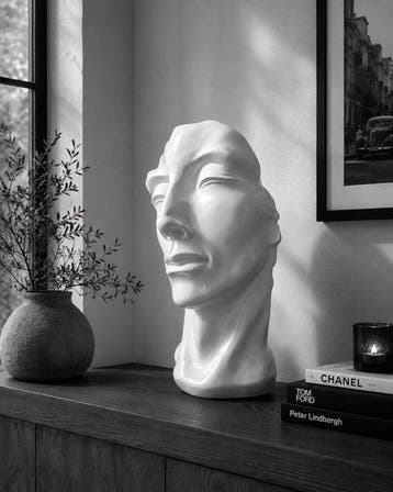 Beeld, statue head in white color - 50 cm - polyresin