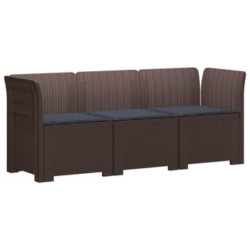 vidaXL 3-Zits Tu bank met Kussens Rattan Look PP Bruin, Verzenden, Nieuw