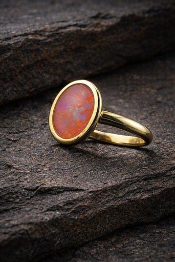 Zilver, Vuuropal Ring - Vintage Ovaal Cabochon Statement