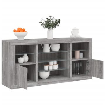 vidaXL Dressoir met LED-verlichting 142,5x37x67 cm grijs, Huis en Inrichting, Kasten | Dressoirs, Verzenden, Nieuw