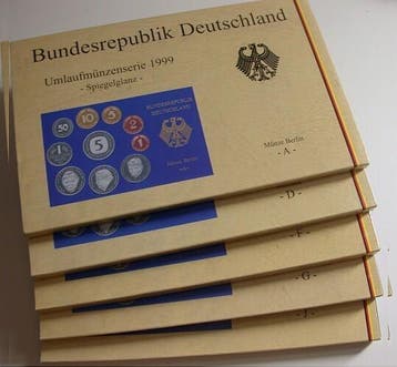 5 x 1 Pfennig 5 duitse Mark, 12,68 Dm 1999 A,d,f,g,j Kurs..., Verzenden, België