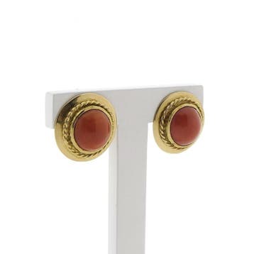 Gouden oorclips met bloedkoraal. (Oorbellen), Gebruikt, Ophalen of Verzenden, Met edelsteen, Goud