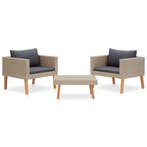 vidaXL 3-delige Loungeset met kussens poly rattan beige, Verzenden, Nieuw, Loungeset