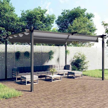 vidaXL Tuinprieel met uittrekbaar dak 4x3 m antracietkleurig, Verzenden