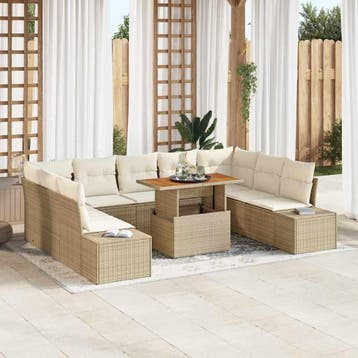 vidaXL Tuinbank Set 10 st Beige Poly rattan, Verzenden, Nieuw