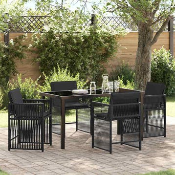 vidaXL Tuin Eettafel Set 5 st Zwart poly rattan, Verzenden