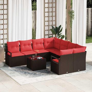 vidaXL Bankstel 9 st 8-Aantal zitplaatsen Beige en Rood poly, Verzenden, Nieuw